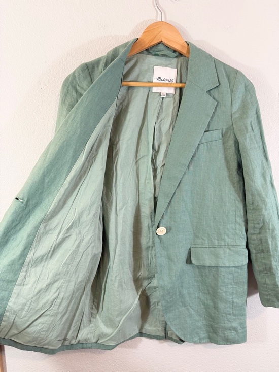 Madewell Larsen Blazer Green Linen XXS (2XS) One Button Jacket Preppy Academia - Picture 6 of 13